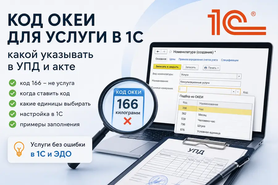 Услуга в классификаторе единиц измерения 1С: какой код ОКЕИ указывать